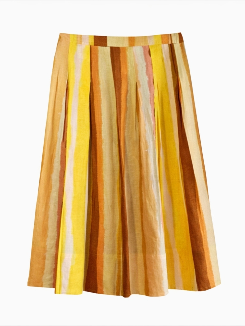 Marie Oliver Striped Midi Skirt Linen Blend Yellow Orange Summer Boho Size 4 - Picture 3 of 12